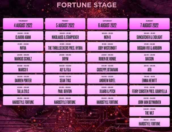 UNTOLD 2022 FORTUNE STAGE TIMETABLE